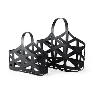 Mercana Tyrell (Set of 2) 23L x 11W; 18L x 8W Black Iron Metal Baskets 67798