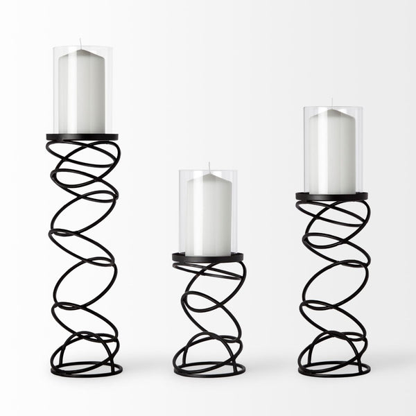 Mercana Omega Candle Holder - Modern Stacked Ring Design in Matte Finish for Elegant Tabletop Décor Black Metal | 14H 67878