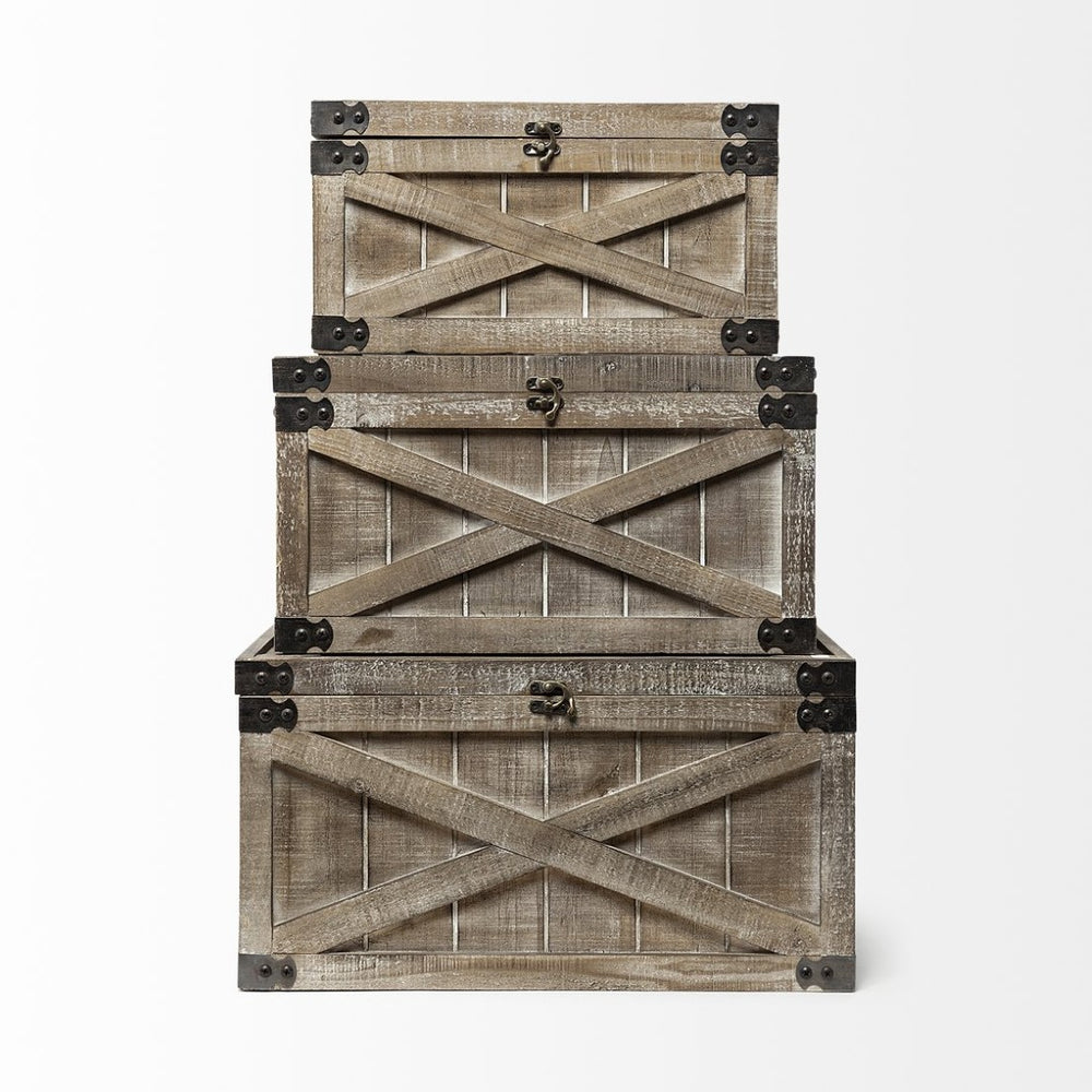 Mercana Port Moody Decorative Storage Boxes - Rustic Wooden Charm for Farmhouse & Urban Interiors 67980