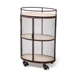 Saluti II Black Metal Frame cage w/three wood shelves oval Bar Cart