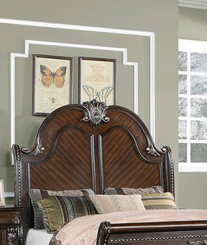 English Elm Traditional Queen Bed Solid Wood Frame with Panel Headboard Warm Brown Bedroom Piece B011S02130