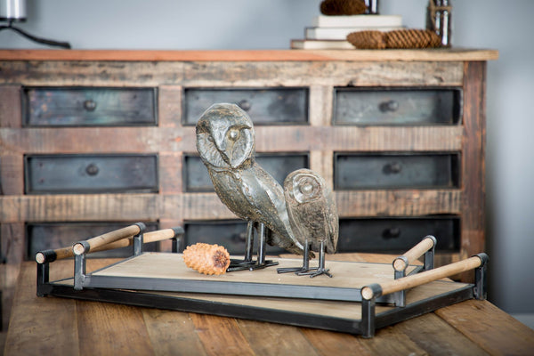 Mercana Benson Rustic Modern Wood and Metal Serving Trays for Stylish Home Décor and Organization 67701