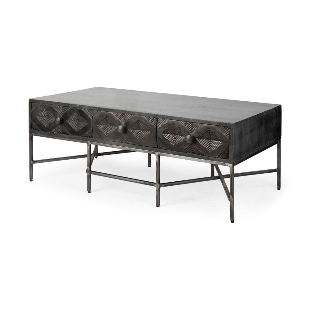 Mercana Hogarth 48" Rectangular Coffee Table with Solid Wood Top and 3 Drawers for Stylish Living Room Storage 67742