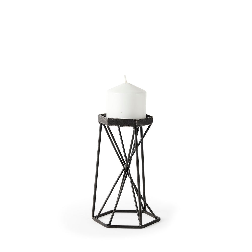 Mercana Sixx Hexagonal Candle Holder - Modern Industrial Design for Stylish Home Décor & Tabletop Display Antiqued Metal | 8.1H 67886