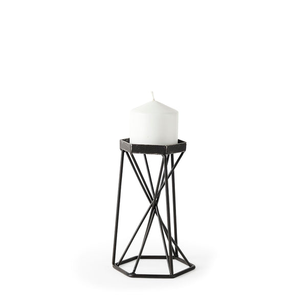 Mercana Sixx Hexagonal Candle Holder - Modern Industrial Design for Stylish Home Décor & Tabletop Display Antiqued Metal | 8.1H 67886