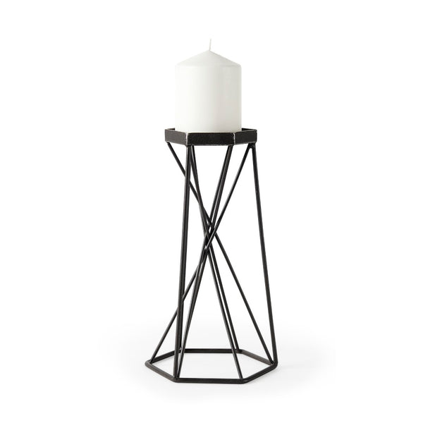 Mercana Sixx Hexagonal Candle Holder - Modern Industrial Design for Stylish Home Décor & Tabletop Display Antiqued Metal | 11H 67887