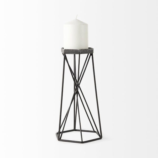 Mercana Sixx Hexagonal Candle Holder - Modern Industrial Design for Stylish Home Décor & Tabletop Display Antiqued Metal | 11H 67887