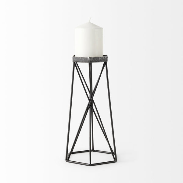 Mercana Sixx Hexagonal Candle Holder - Modern Industrial Design for Stylish Home Décor & Tabletop Display Antiqued Metal | 11H 67887