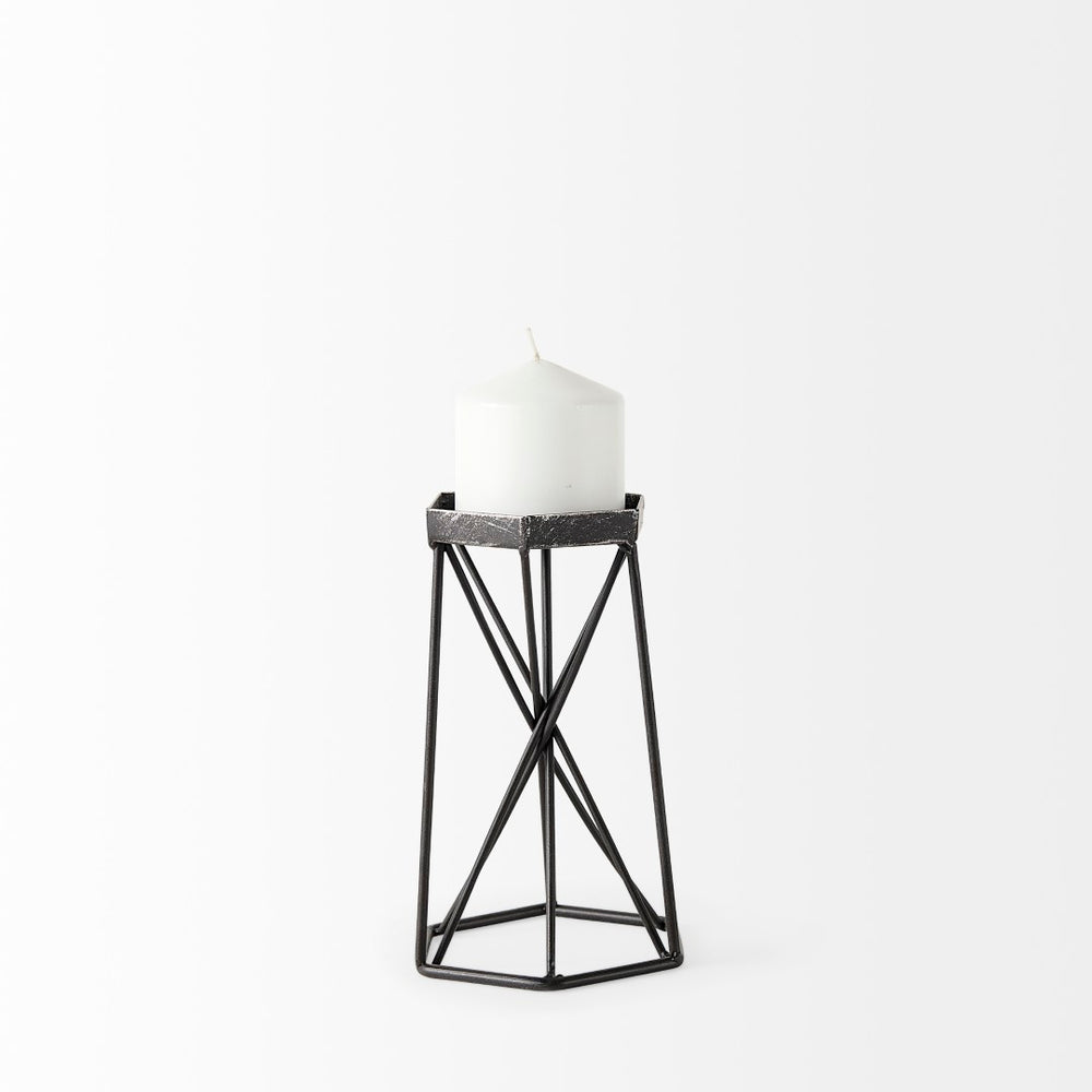 Mercana Sixx Hexagonal Candle Holder - Modern Industrial Design for Stylish Home Décor & Tabletop Display Antiqued Metal | 8.1H 67886