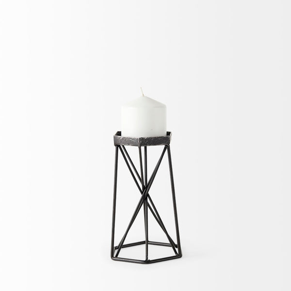 Mercana Sixx Hexagonal Candle Holder - Modern Industrial Design for Stylish Home Décor & Tabletop Display Antiqued Metal | 8.1H 67886