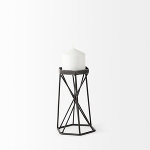 Mercana Sixx Hexagonal Candle Holder - Modern Industrial Design for Stylish Home Décor & Tabletop Display Antiqued Metal | 8.1H 67886