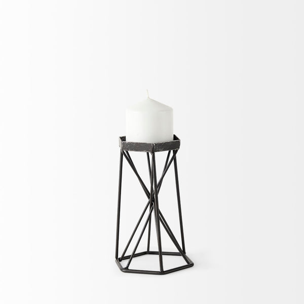 Mercana Sixx Hexagonal Candle Holder - Modern Industrial Design for Stylish Home Décor & Tabletop Display Antiqued Metal | 8.1H 67886