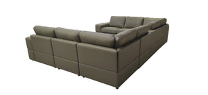 English Elm Large Modular Sectional Sofa Top Grain Leather Match Square Arm Living Room Olive Green B2748S00147