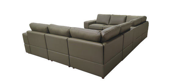 English Elm Large Modular Sectional Sofa Top Grain Leather Match Square Arm Living Room Olive Green B2748S00147