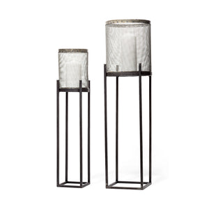 Mercana Steen Set of Two Black Meshed Metal Candle Holder Lanterns  67962