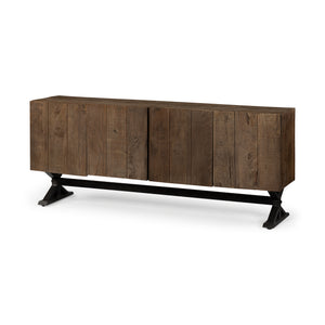 Mercana Hollingworth 72x18 Brown Solid Wood Frame Nickel Metal Base 4 Cabinet Door Sideboard 67859