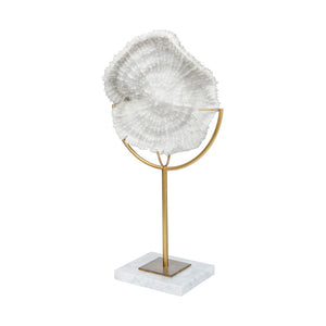 Mercana Sandy Coastal Sand Dollar Object - Elegant Sculptural Decor with Gold Accents for Chic Interiors White Resin | 11H 67982