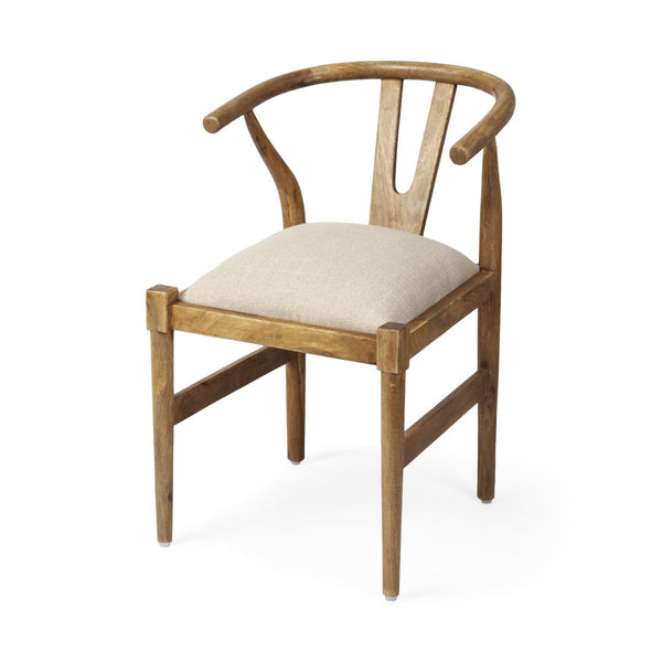 Mercana Trixie Elegant Dining Chair with Sculpted Wood Frame - Mid-Century Modern Comfort for Your Home Cream Fabric | Brown Wood 67829