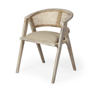 Mercana Tabitha Dining Chair - Handcrafted Wooden Frame with Cushioned Seat for Cozy, Elegant Dining Spaces Blonde Fabric | Cane Back | Blonde Wood 67830