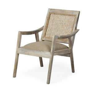 Mercana Teryn Accent Chair – Plush Upholstered Seat with Woven Cane Back & Stylish Mango Wood Base Design 67833