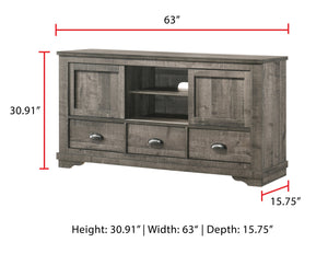 English Elm Contemporary Maidstone TV Console with Sintered Stone Top, Silver-Capped Arrow Legs, Open Storage Gray 66 L x 19 W x 34.5 H B2741P406263