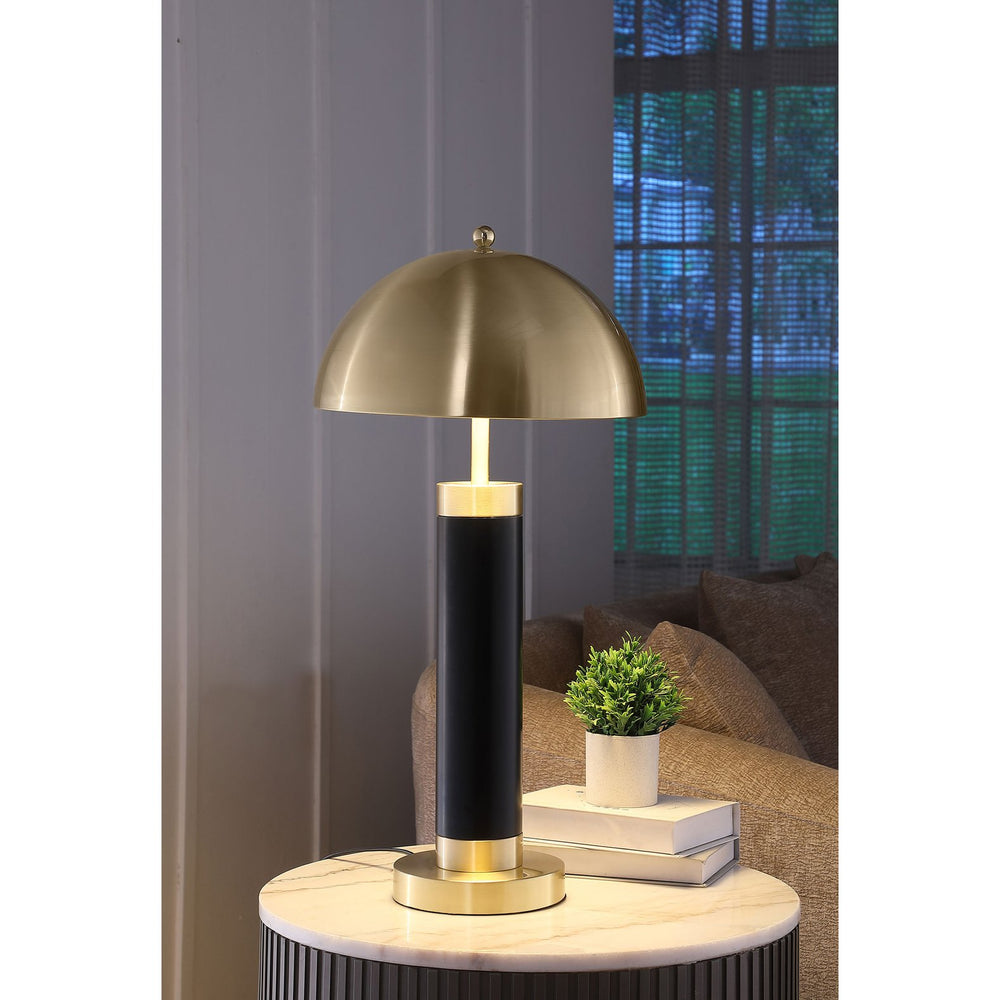 English Elm Leoch Black 28-Inch Pillar Table Lamps Set of 2 with Gold Dome Shades, Faux Leather Modern Elegance B062P299850