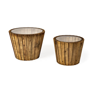 Mercana John Paul (Set of 2) 25L x 25W Brown Wood W/ Glass Accent Tables 67975