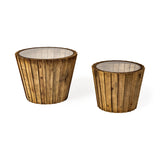 John Paul (Set of 2) 25L x 25W Brown Wood W/ Glass Accent Tables