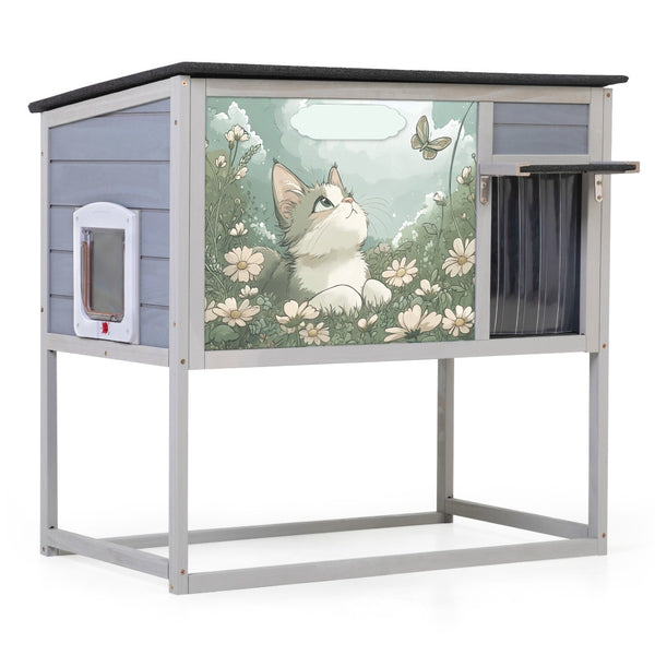 English Elm 2-tier Pine Rabbit Hutch on Wheels with Ramp Removable Tray and Openable Roof W2181P356242