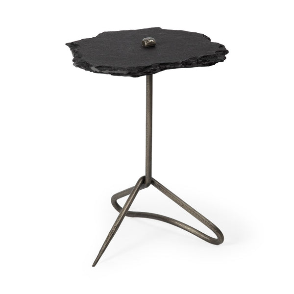 Mercana Pinera Accent Table – Modern Slate Top with Sculptural Iron Base for Luxe Contemporary Interiors Black Slate | Silver Iron 67803-AB