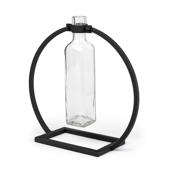 Mercana Monica I Striking Matte Metal and Glass Bottle Vase for Modern Desert-Inspired Home Decor Black Metal | 10H 67910
