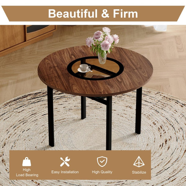 English Elm Table Set Modern Round 42 Inch Wood Grain Glass Inset with 4 Fabric Chairs for Dining W1151S04477