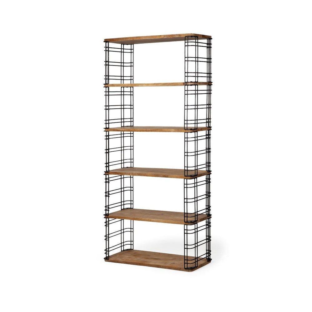 Mercana Bradie Industrial Six-Shelf Shelving Unit - Sturdy Mango Wood & Iron Frame for Stylish Storage Solutions 67840-AB