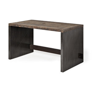 Mercana Orwell Industrial Office Desk with Reclaimed Solid Wood Top and Sturdy Metal Cladded Frame Design 67899