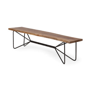 Mercana Papillion III 66" Solid Acacia Wood Dining Bench with Sculptural Iron Base for Stylish Seating Solutions Natural Wood | Black Iron 67854-AB