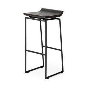 Mercana Givens 24.25"H Contemporary Stool with Ergonomic Wood Seat and Elegant Metal Frame for Versatile Use Black Wood | Black Metal | Bar 67853