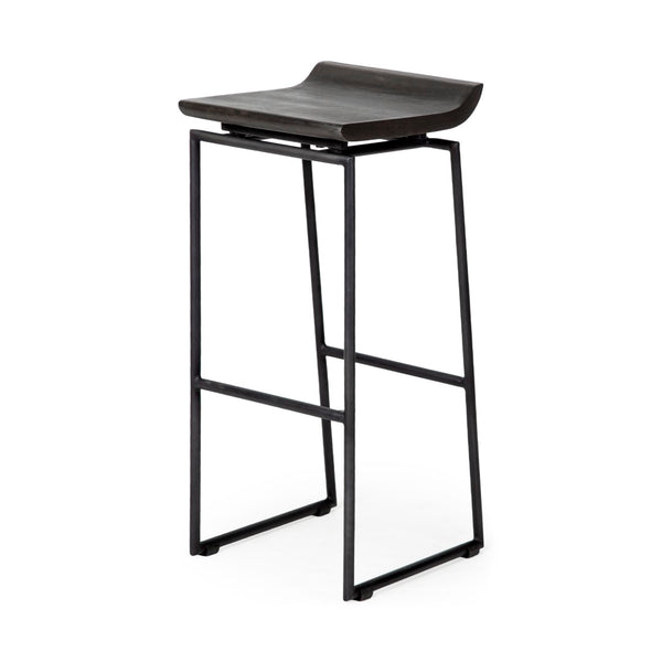 Mercana Givens 24.25"H Contemporary Stool with Ergonomic Wood Seat and Elegant Metal Frame for Versatile Use Black Wood | Black Metal | Bar 67853