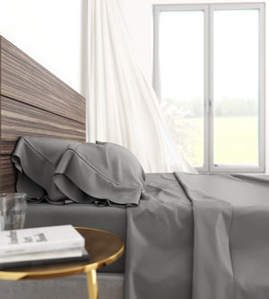 English Elm Bamboo Cotton Blend Sheet Set Breathable Moisture Wicking Soft Viscose Adjustable Base White+ Charcoal B180P172154