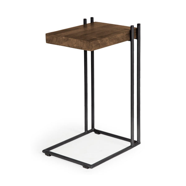 Mercana Maddox Modern Side Table with U-Shaped Design - Stylish, Versatile Accent for Any Space Brown Wood | Black Metal | C-shaped 67842