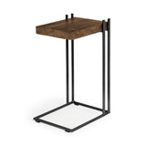 Maddox 16L x 13.5W x 27H Medium Brown Wood w/ Black Metal C-shaped End/Side Table