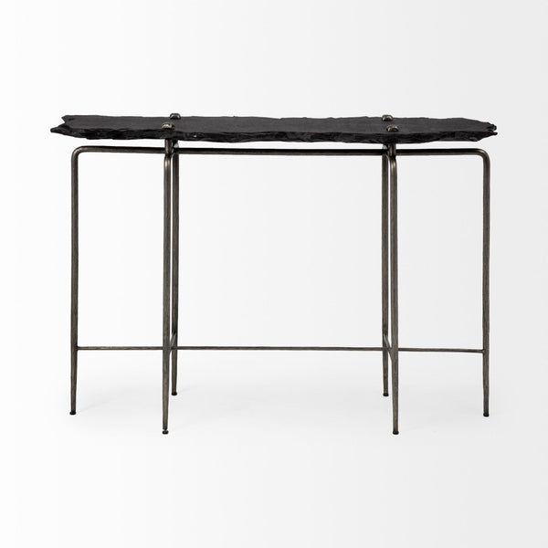 Mercana Pinera Console Table - Stunning Natural-Edge Slate Top with Industrial Iron Base for Modern Spaces Black Slate | Silver Iron 67801-AB