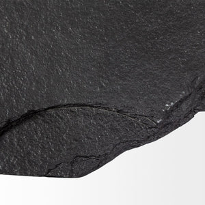 Mercana Pinera 37"x33" Organic Slate Coffee Table with Antique Iron Base for Modern Luxe Interiors Black Slate | Silver Iron 67802-AB