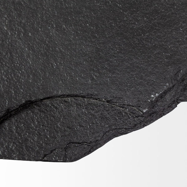 Mercana Pinera 37"x33" Organic Slate Coffee Table with Antique Iron Base for Modern Luxe Interiors Black Slate | Silver Iron 67802-AB