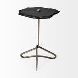 Mercana Pinera II 19L x 19W Black Slate Top W/ Triangular Iron Base Accent Table  67803-AB