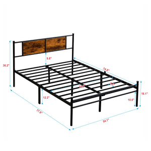 English Elm Full Size Metal Bedframe With Stylish Wood-Panel Headboard, Under-Bed Storage & Easy Assembly W2297P281496