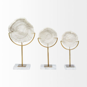 Mercana Sandy Coastal Sand Dollar Object - Elegant Sculptural Decor with Gold Accents for Chic Interiors White Resin | 15H 67984