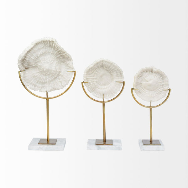 Mercana Sandy Coastal Sand Dollar Object - Elegant Sculptural Decor with Gold Accents for Chic Interiors White Resin | 15H 67984