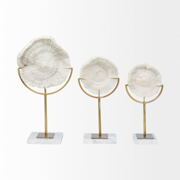 Mercana Sandy Coastal Sand Dollar Object - Elegant Sculptural Decor with Gold Accents for Chic Interiors White Resin | 11H 67982