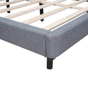 English Elm Queen Upholstered Platform Bed with LED Lights, U-Shaped Headboard, Linen Fabric, Sturdy Metal Legs Gray SF000151AAE