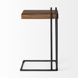 Mercana Maddox 16L x 13.5W x 27H Medium Brown Wood w/ Black Metal C-shaped End/Side Table 67842